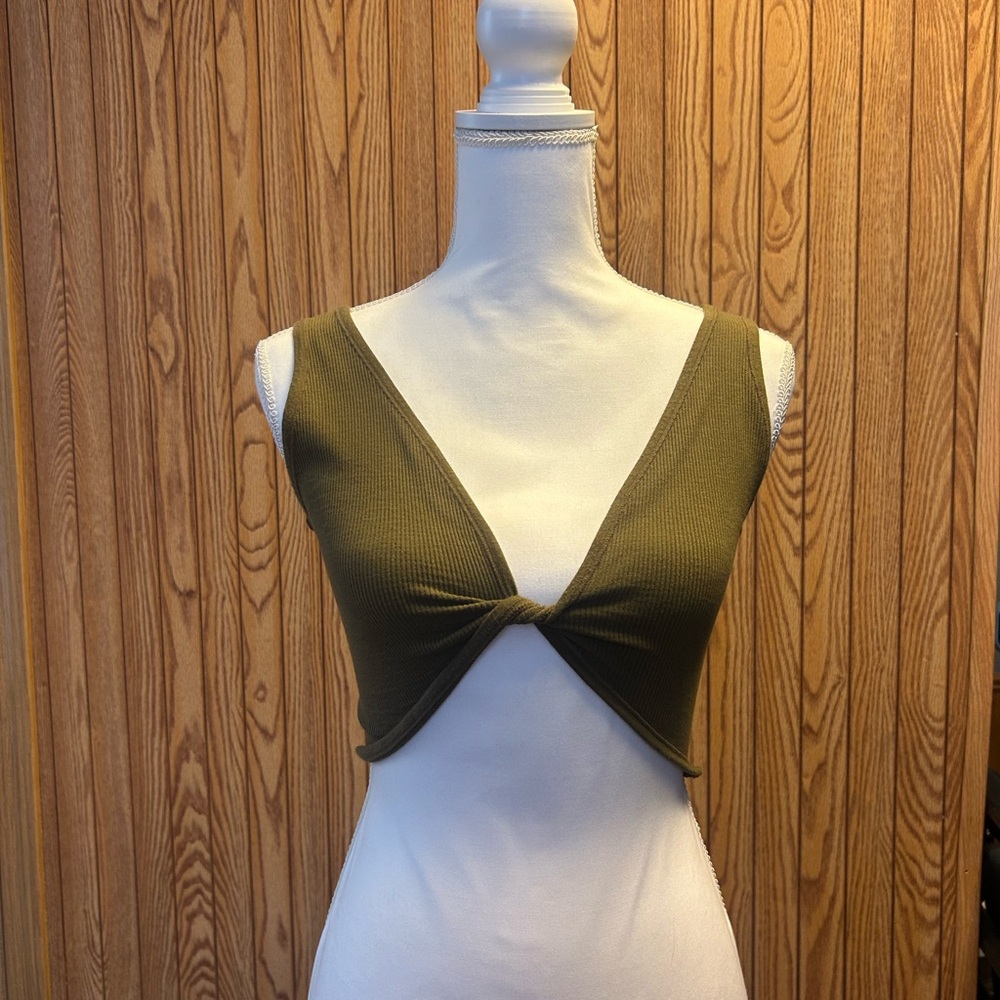 Urban Outfitters Olive Twist Front Crop Top